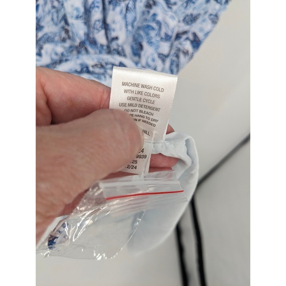 Garnet Hill Midi Dress Womens Large Blue Floral Tiered V Neck Gauzy Oversized - Picture 4 of 9